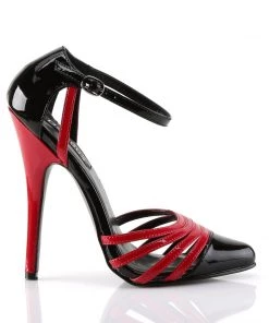 Pleaser Direct Larger Size Shoes Domina 412 Black And Red Strappy Stilettos