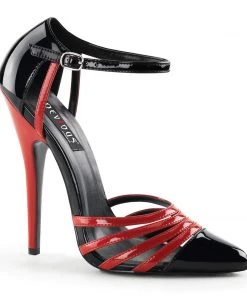 Pleaser Direct Larger Size Shoes Domina 412 Black And Red Strappy Stilettos