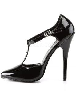 Pleaser Direct Larger Size Shoes Domina 415 Black Patent T-Bar Heels