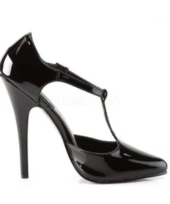 Pleaser Direct Larger Size Shoes Domina 415 Black Patent T-Bar Heels