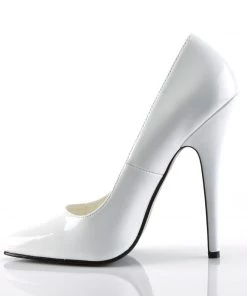 Pleaser Direct Domina 420 White Patent Vegan Pumps Larger Size Shoes