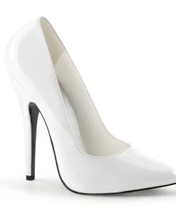 Pleaser Direct Domina 420 White Patent Vegan Pumps Larger Size Shoes