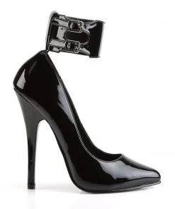 Pleaser Direct Larger Size Shoes Domina 434 Black Patent Pumps With Changeable Cuffs