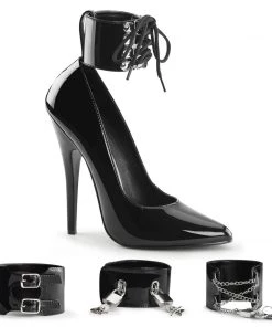 Pleaser Direct Larger Size Shoes Domina 434 Black Patent Pumps With Changeable Cuffs