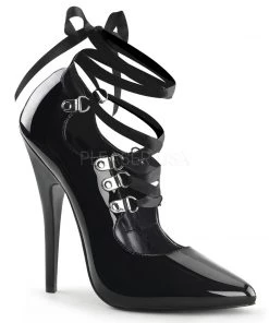 Pleaser Direct Domina 456 Black Patent Lace Up Pumps Larger Size Shoes