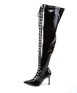 Pleaser Direct Larger Size Shoes Dominatrix 3024X Thigh High Black Wide Fitting Boots