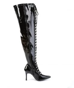 Pleaser Direct Larger Size Shoes Dominatrix 3024X Thigh High Black Wide Fitting Boots