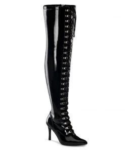 Pleaser Direct Larger Size Shoes Dominatrix 3024X Thigh High Black Wide Fitting Boots