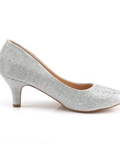 Pleaser Direct Doris 06 Silver Rhinestone Kitten Heels