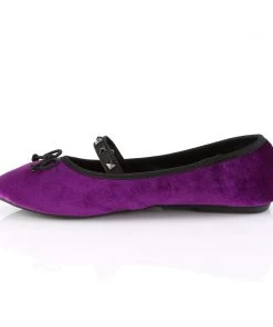 Pleaser Direct Larger Size Shoes Drac 07 Purple Velvet Mary Jane Ballet Flats