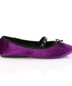 Pleaser Direct Larger Size Shoes Drac 07 Purple Velvet Mary Jane Ballet Flats