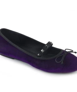 Pleaser Direct Larger Size Shoes Drac 07 Purple Velvet Mary Jane Ballet Flats
