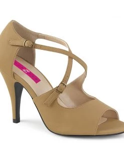 Pleaser Direct Larger Size Shoes Dream 412 Nude Nubuck Peep Toe Criss Cross Sandals