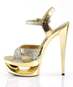 Pleaser Direct Glitter Shoes Eclipse 619G Gold Platform Sandals 6 Pleaser Direct Glitter Shoes Eclipse 619G Gold Platform Sandals