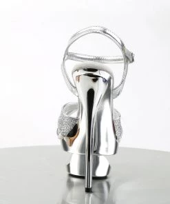 Pleaser Direct Glitter Shoes Eclipse 619G Silver Platform Sandals