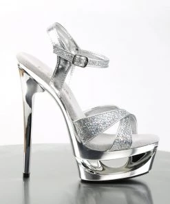 Pleaser Direct Glitter Shoes Eclipse 619G Silver Platform Sandals