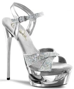 Pleaser Direct Glitter Shoes Eclipse 619G Silver Platform Sandals