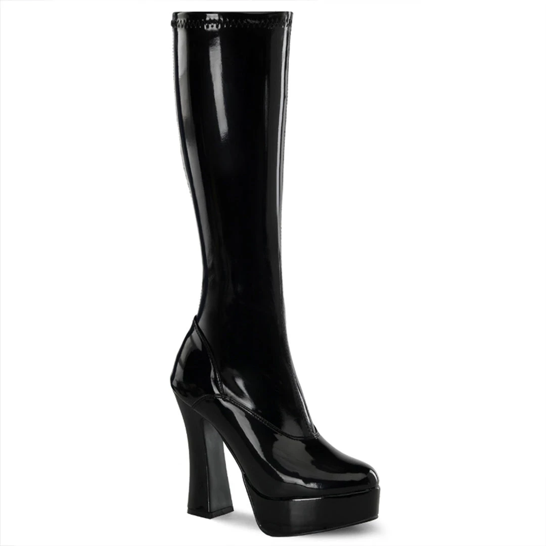 Pleaser Direct Larger Size Shoes Electra 2000Z Black Patent Knee High Boots 1 Pleaser Direct Larger Size Shoes Electra 2000Z Black Patent Knee High Boots