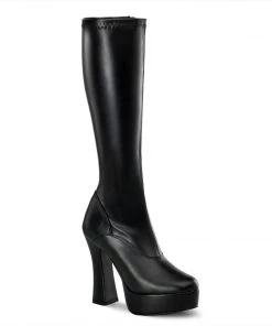 Pleaser Direct Electra 2000Z Black Faux Leather Knee High Boots Larger Size Shoes