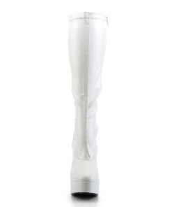 Pleaser Direct Electra 2000Z White Faux Leather Knee High Boots