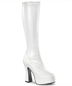 Pleaser Direct Electra 2000Z White Faux Leather Knee High Boots