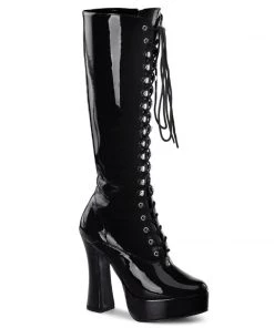 Pleaser Direct Electra 2020 Black Patent Knee High Boots Larger Size Shoes