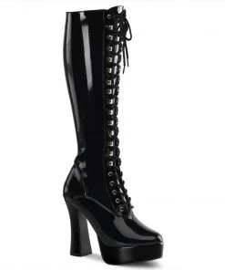 Pleaser Direct Electra 2023 Black Patent Knee High Boots Larger Size Shoes