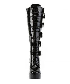Pleaser Direct Electra 2042 Black Patent Buckle Boots Larger Size Shoes