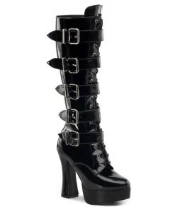 Pleaser Direct Electra 2042 Black Patent Buckle Boots Larger Size Shoes