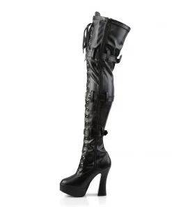 Pleaser Direct Larger Size Shoes Electra 3028 Black Matte Thigh High Boots