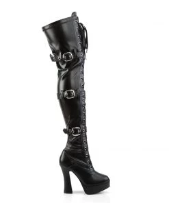 Pleaser Direct Larger Size Shoes Electra 3028 Black Matte Thigh High Boots