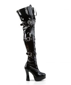 Pleaser Direct Electra 3028 Black Patent Thigh High Boots