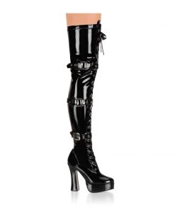 Pleaser Direct Electra 3028 Black Patent Thigh High Boots