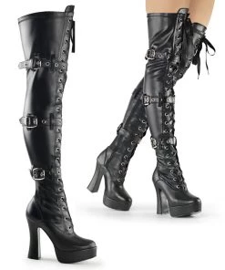 Pleaser Direct Larger Size Shoes Electra 3028 Black Matte Thigh High Boots