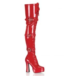 Pleaser Direct Electra 3028 Red Patent Thigh High Boots Larger Size Shoes
