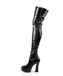 Pleaser Direct Electra 3050 Black Patent Thigh High Boots