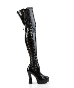 Pleaser Direct Electra 3050 Black Patent Thigh High Boots
