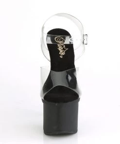 Pleaser Direct Platform Shoes Esteem 708 Black & Clear Platforms