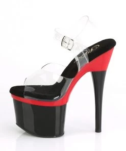Pleaser Direct Platform Shoes Esteem 708 Red And Black Platforms