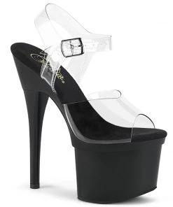 Pleaser Direct Platform Shoes Esteem 708 Black & Clear Platforms
