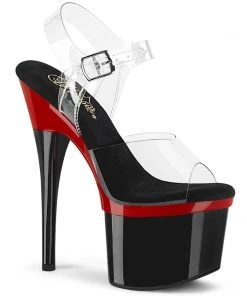 Pleaser Direct Platform Shoes Esteem 708 Red And Black Platforms