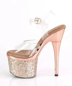 Pleaser Direct Glitter Shoes Esteem 708CHLG Gold Chrome Platforms