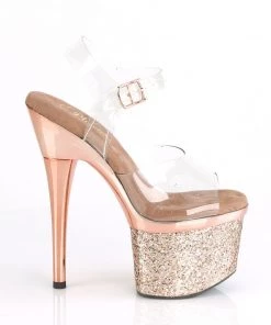 Pleaser Direct Glitter Shoes Esteem 708CHLG Gold Chrome Platforms