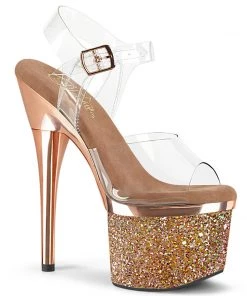 Pleaser Direct Glitter Shoes Esteem 708CHLG Gold Chrome Platforms