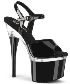 Pleaser Direct Platform Shoes Esteem 709 Black And Clear Platform High Heels