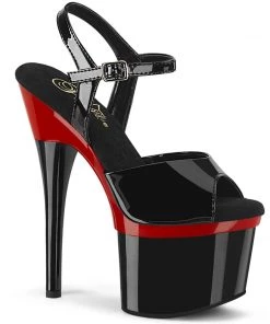 Pleaser Direct Platform Shoes Esteem 709BR Black And Red Platform High Heels