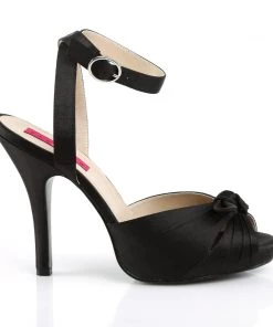 Pleaser Direct Larger Size Shoes Eve 01 Black Satin Peep Toe High Heels
