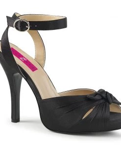 Pleaser Direct Larger Size Shoes Eve 01 Black Satin Peep Toe High Heels