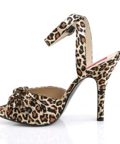 Pleaser Direct Larger Size Shoes Eve 01 Leopard Print Satin Peep Toe High Heels