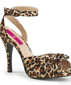 Pleaser Direct Larger Size Shoes Eve 01 Leopard Print Satin Peep Toe High Heels